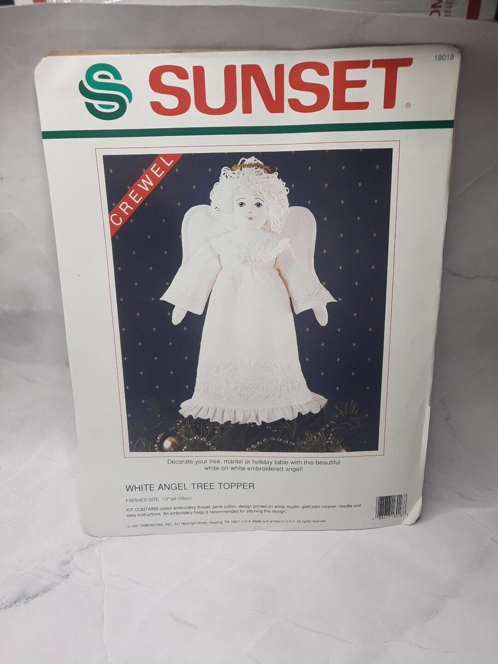 Vintage Dimensions Sunset Crewel White Angel Tree Topper Kit 18018 13 inch
